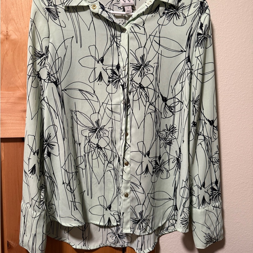 Worthington Black Sea Foam Floral Button-Down Shirt